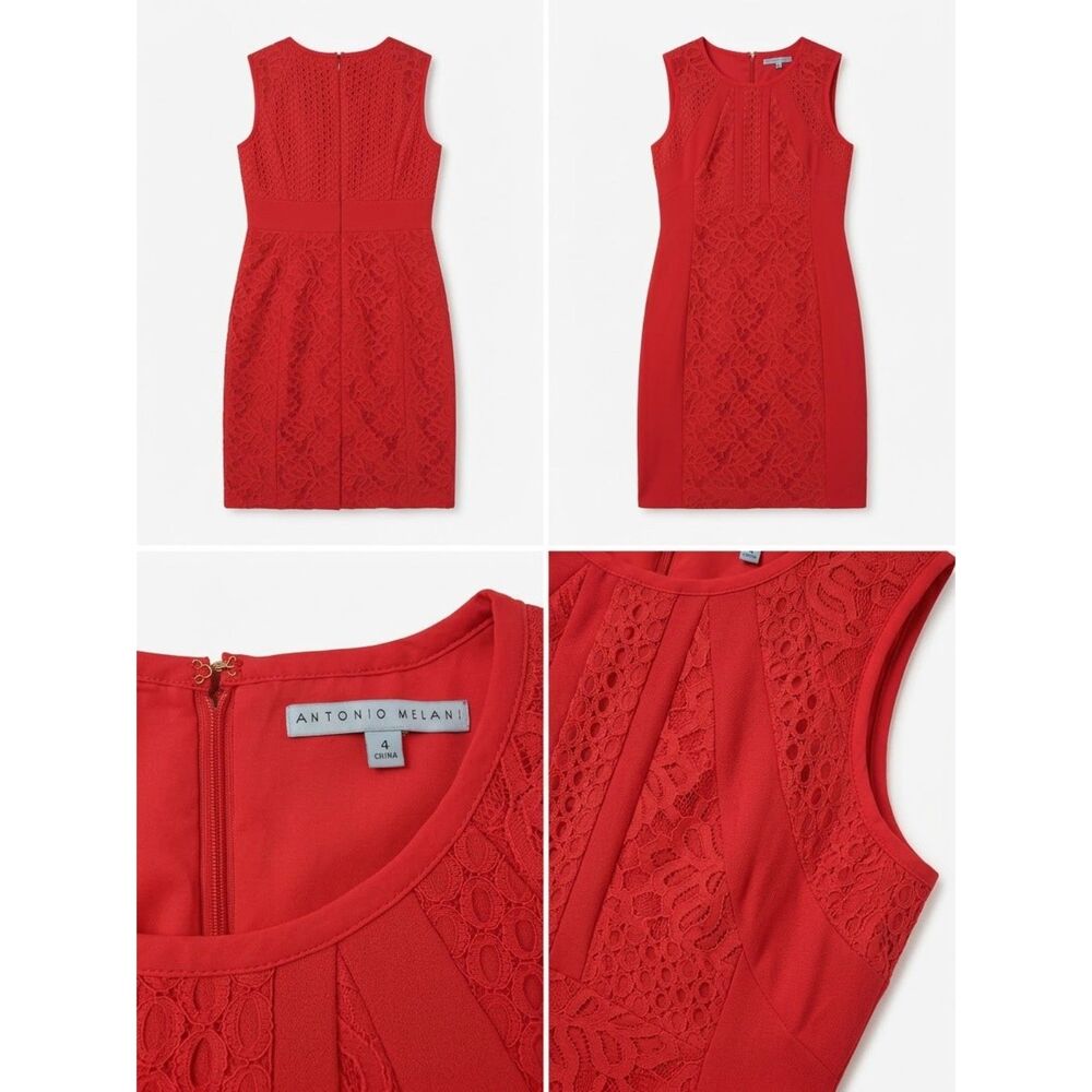 ANTONIO MELANI Pink Floral Lace Sheath Sleeveless Dress